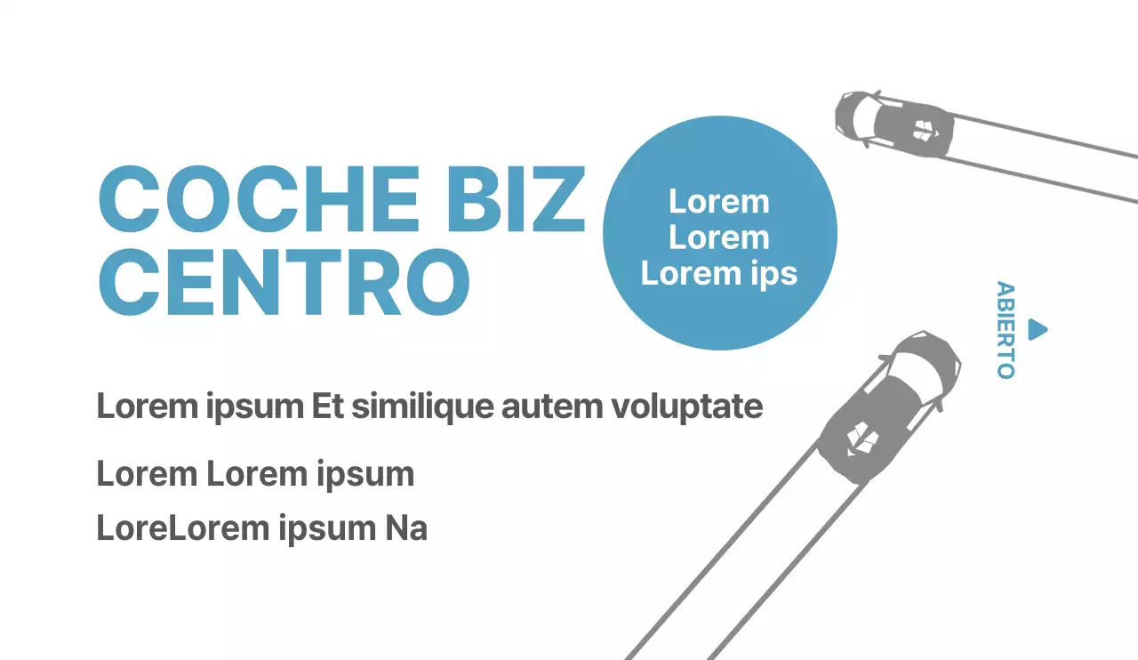 Icono de coche simple y estilo de combinación de texto en azul claro oscuro y negro para la información del centro del coche.