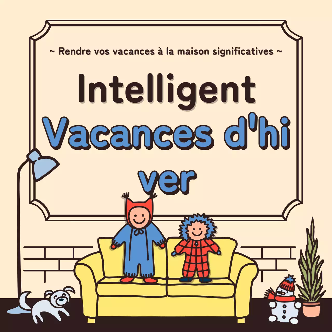 Vacances d'hiver avec de jolies illustrations en beige