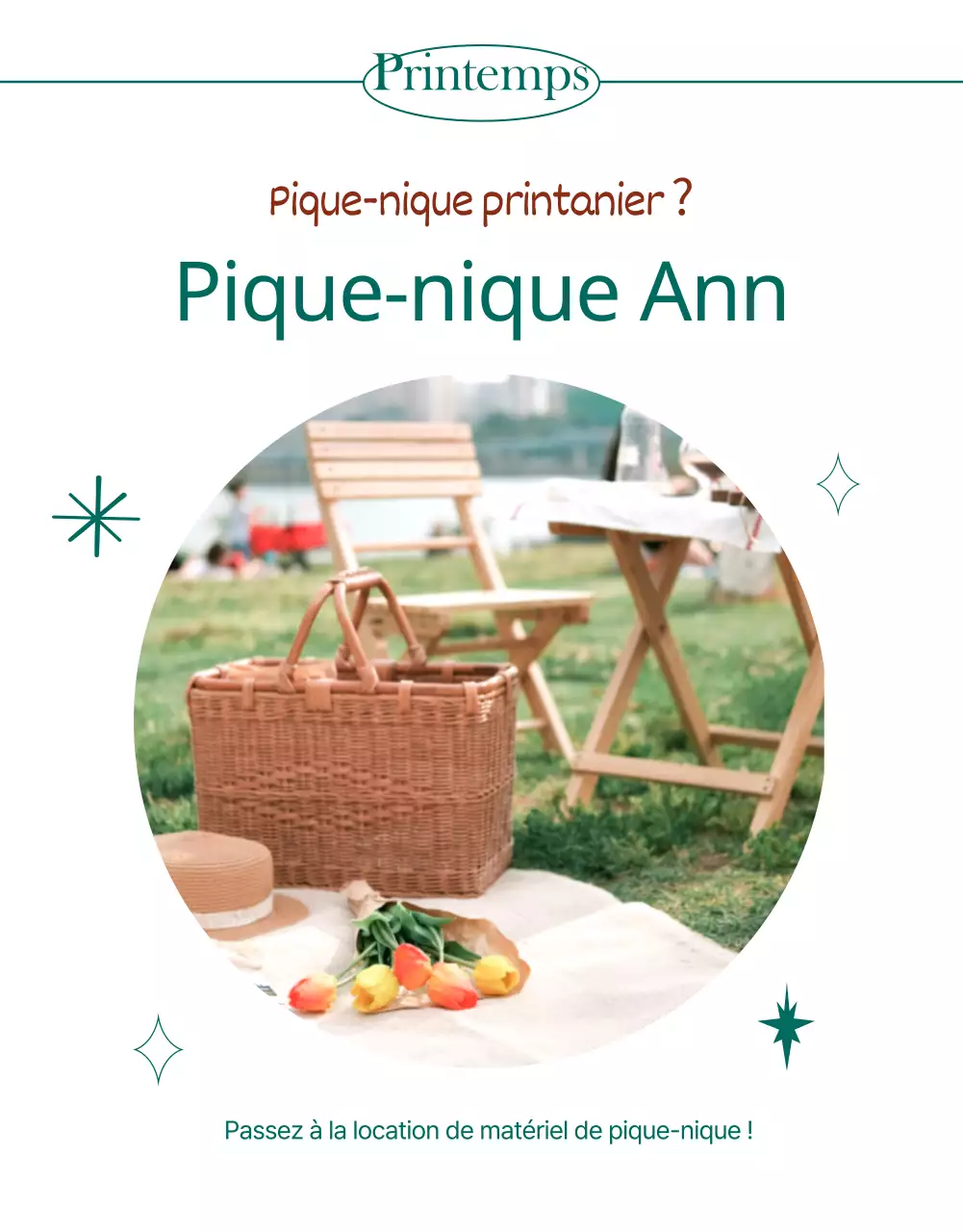 Location de pique-nique chic, vert et simple