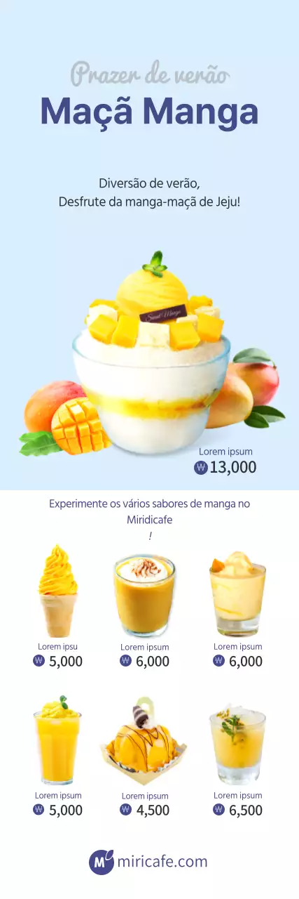 A imagem limpa azul clara destaca o mangoDrinksCafe (banner)