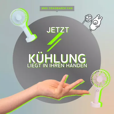 Werbung für einen kühlen grauen Handventilator