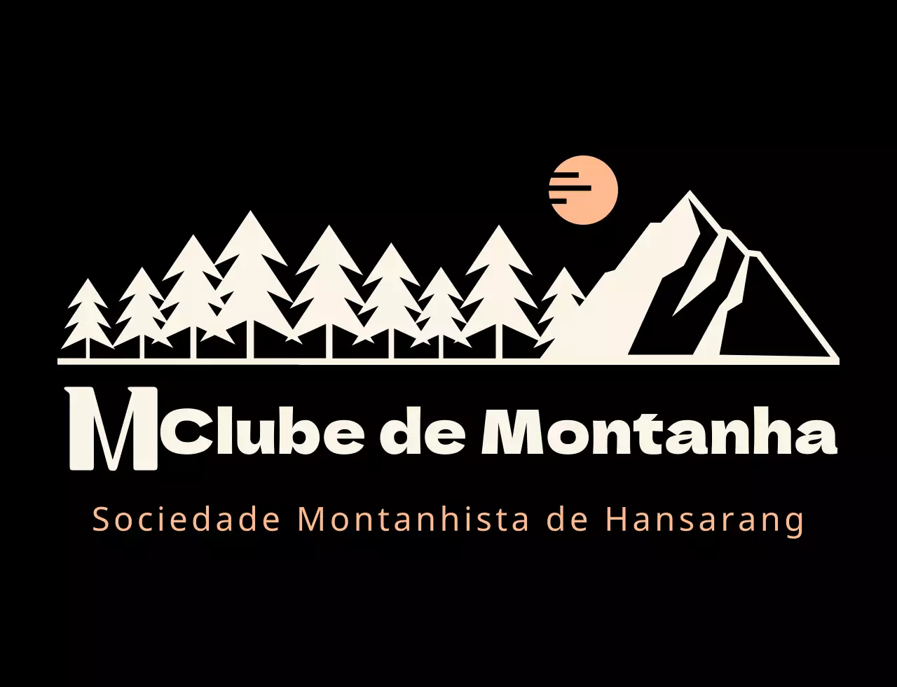 Clube de montanha com ilustrações de montanhas a preto e laranja