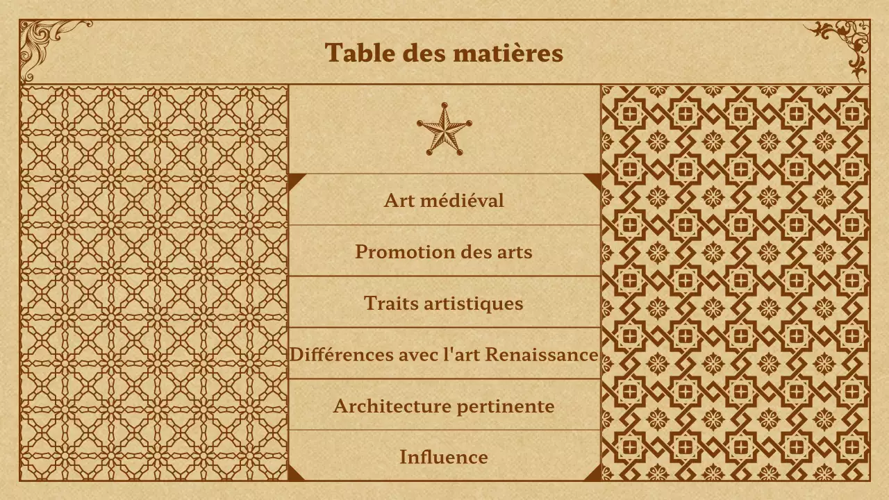 Présentation de l'art médiéval en beige et brun