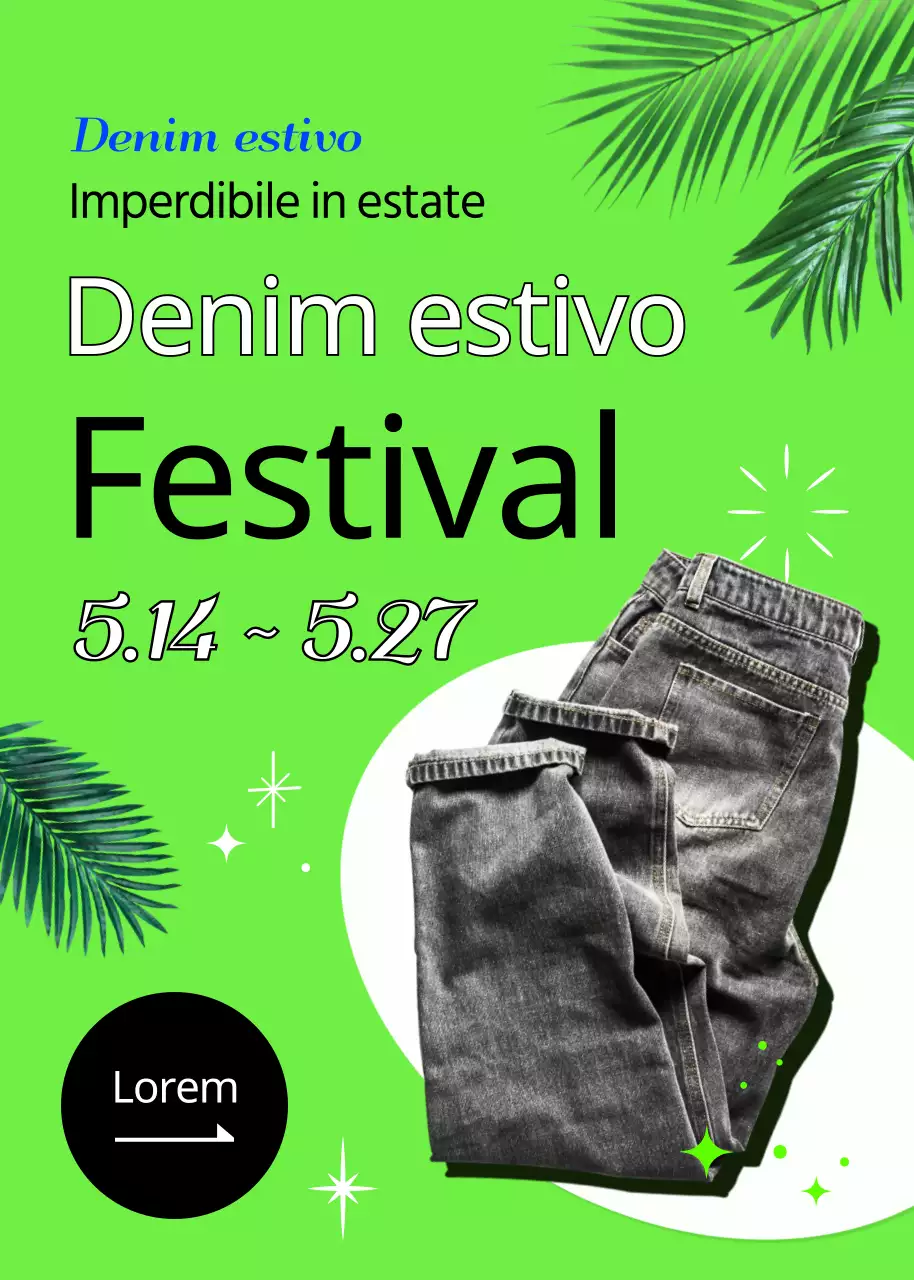 Evento pop-up del Summer Denim Festival in verde fluorescente