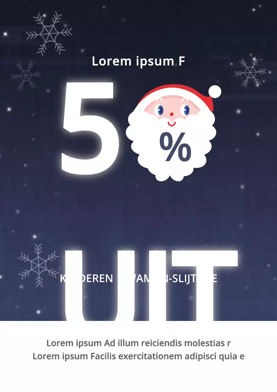 Leuke kerst eindejaarsuitverkoop promotiefolder in marineblauw en wit