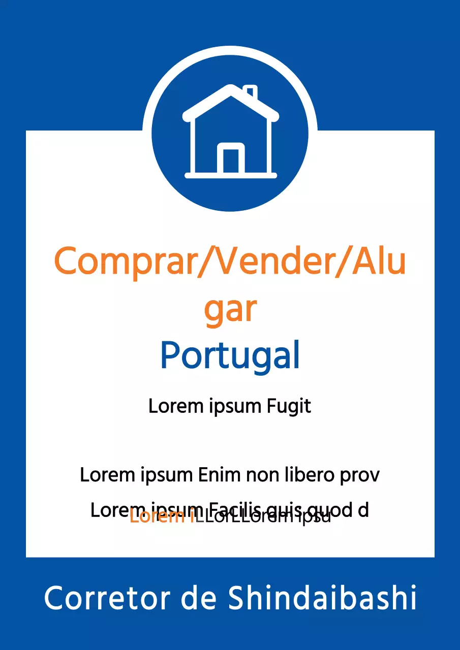 Folheto simples de propriedade para venda com fundo azul