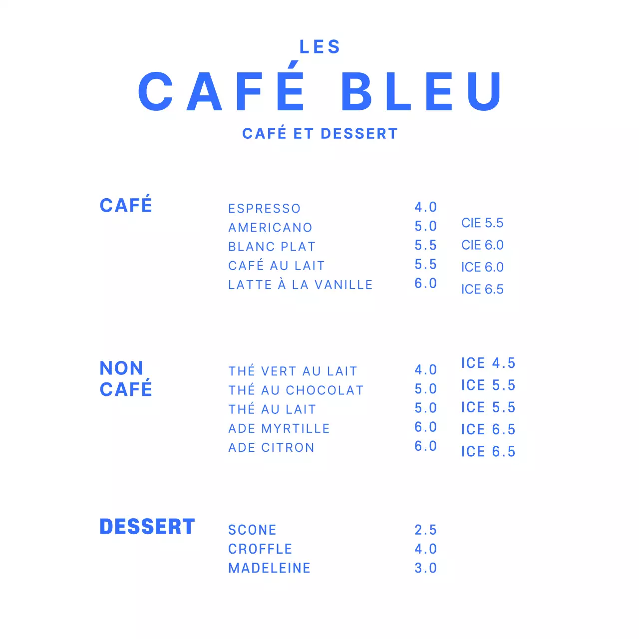 Panneau de menu simple bleu pour café, support acrylique pour café