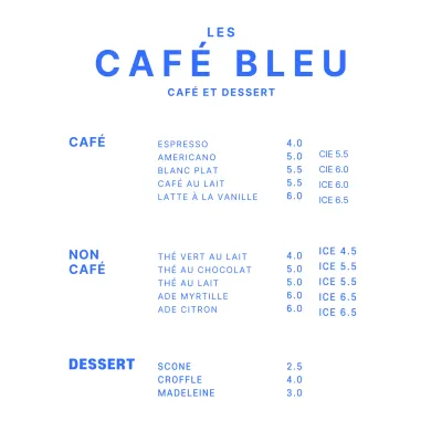 Panneau de menu simple bleu pour café, support acrylique pour café