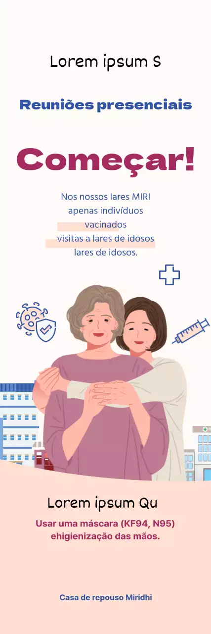 Instruções simples, azuis e vermelhas, ilustradas, frente a frente