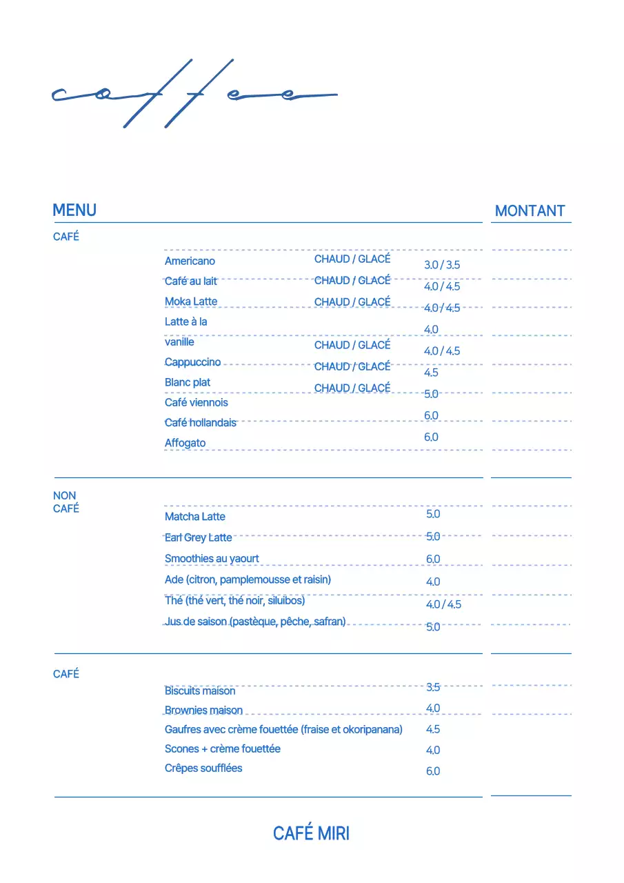 White Blue Simple Cafe Drinks Menu