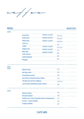 White Blue Simple Cafe Drinks Menu