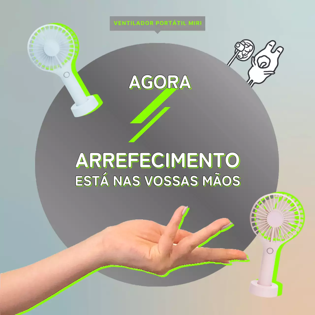 Promover uma ventoinha de mão circular cinzenta e fresca