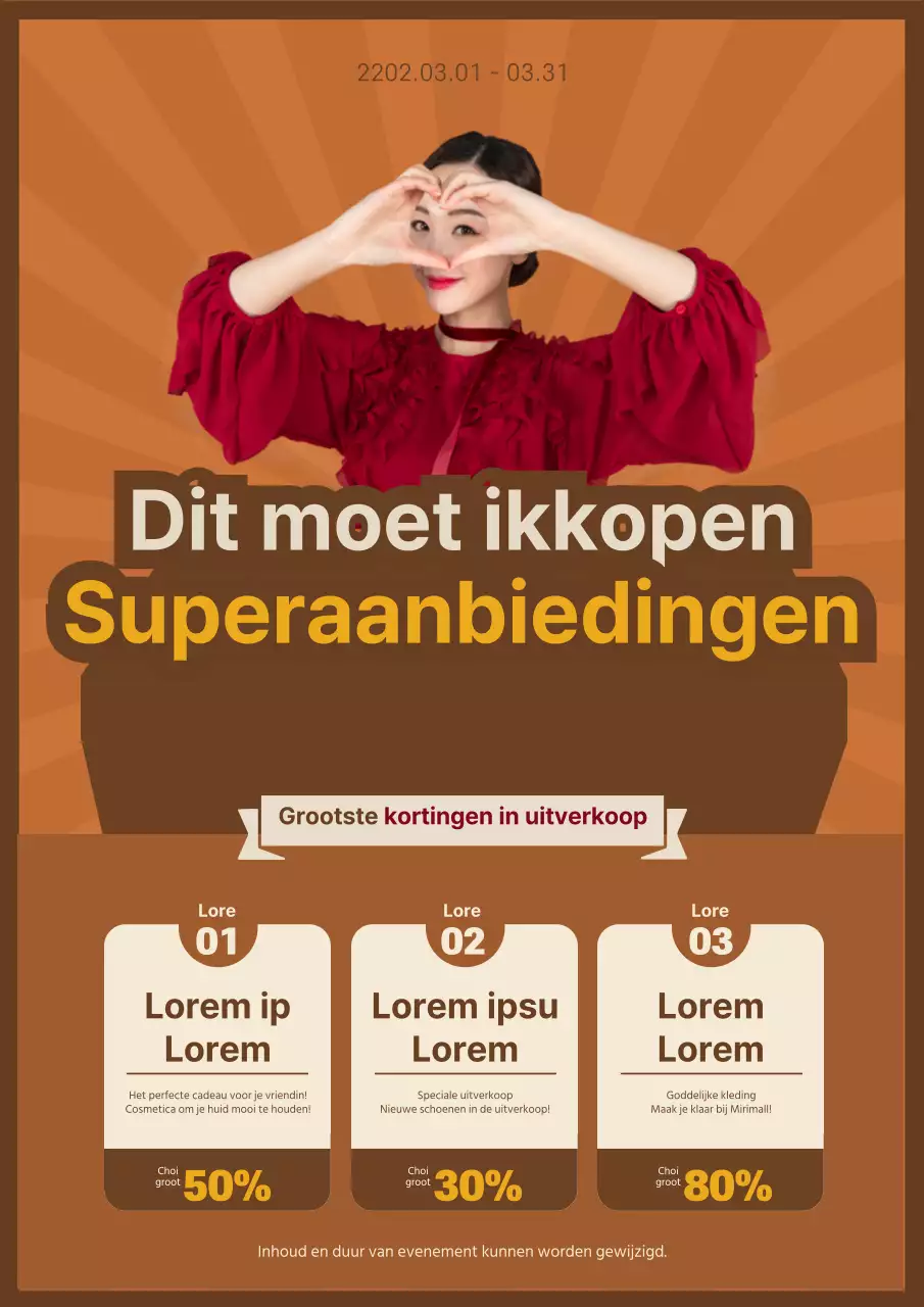 Flyer ter promotie van een bruin, kleurrijk, branded super uitverkoop evenement