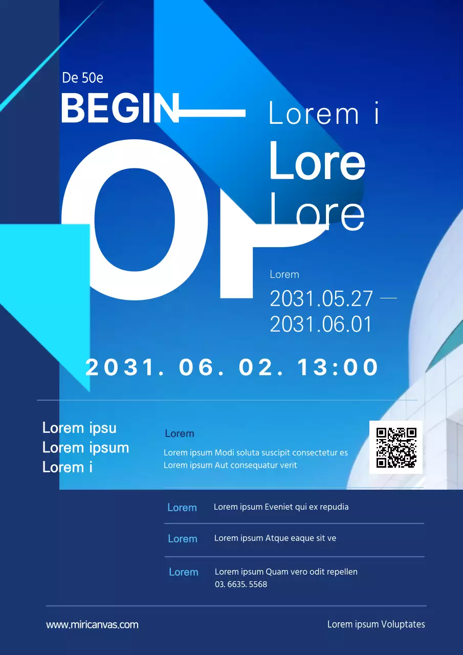 Een stijlvolle blauwe flyer voor een bijeenkomst van een startend bedrijf.