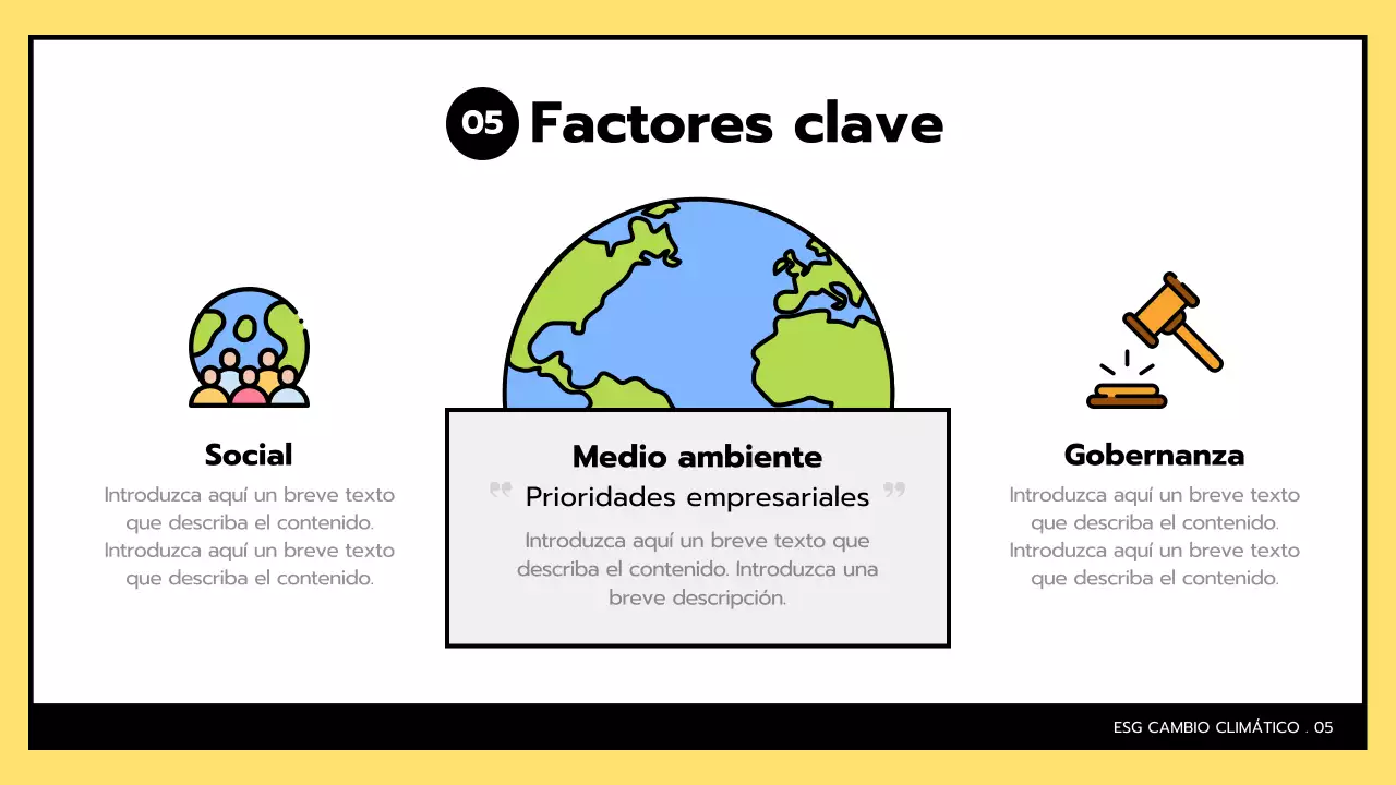 ESG simple y cambio climático en amarillo y negro