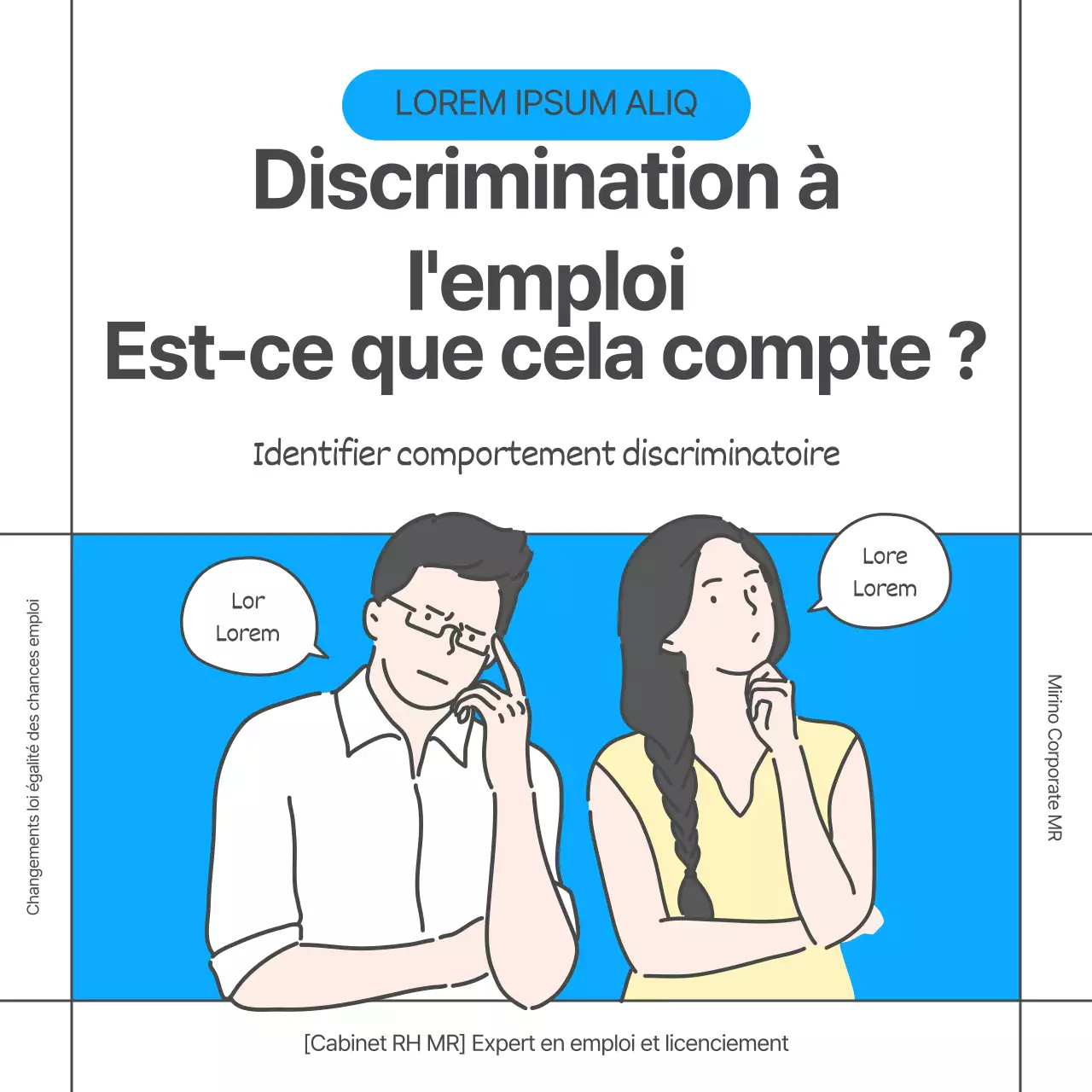 Illustration simple en bleu et citron Employment Issues Gender Equality Act Amendment CardNews