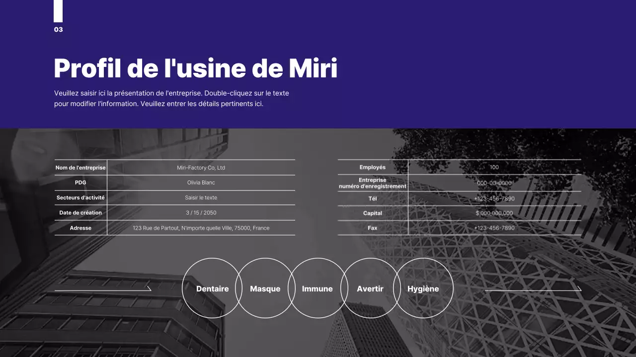 Une proposition organisée avec un graphique en cercle de couleur bleue