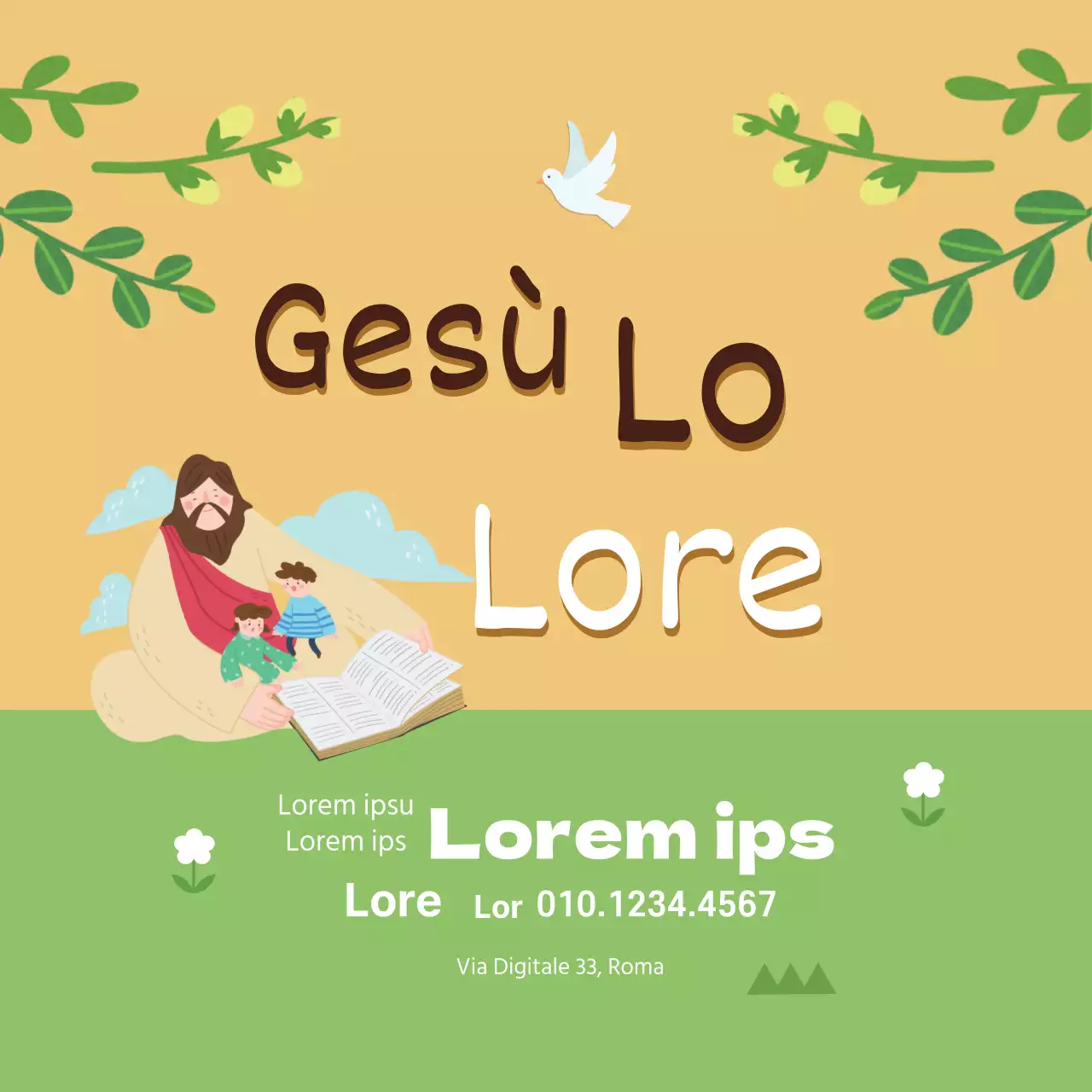 Giallo illustrazione carino chiesa Pasqua ringraziamento servizio promozione