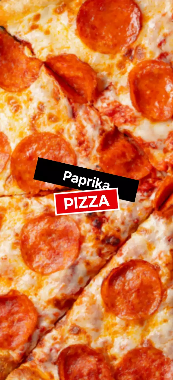 Peperoni-Pizza mit rotem und schwarzem Etikett