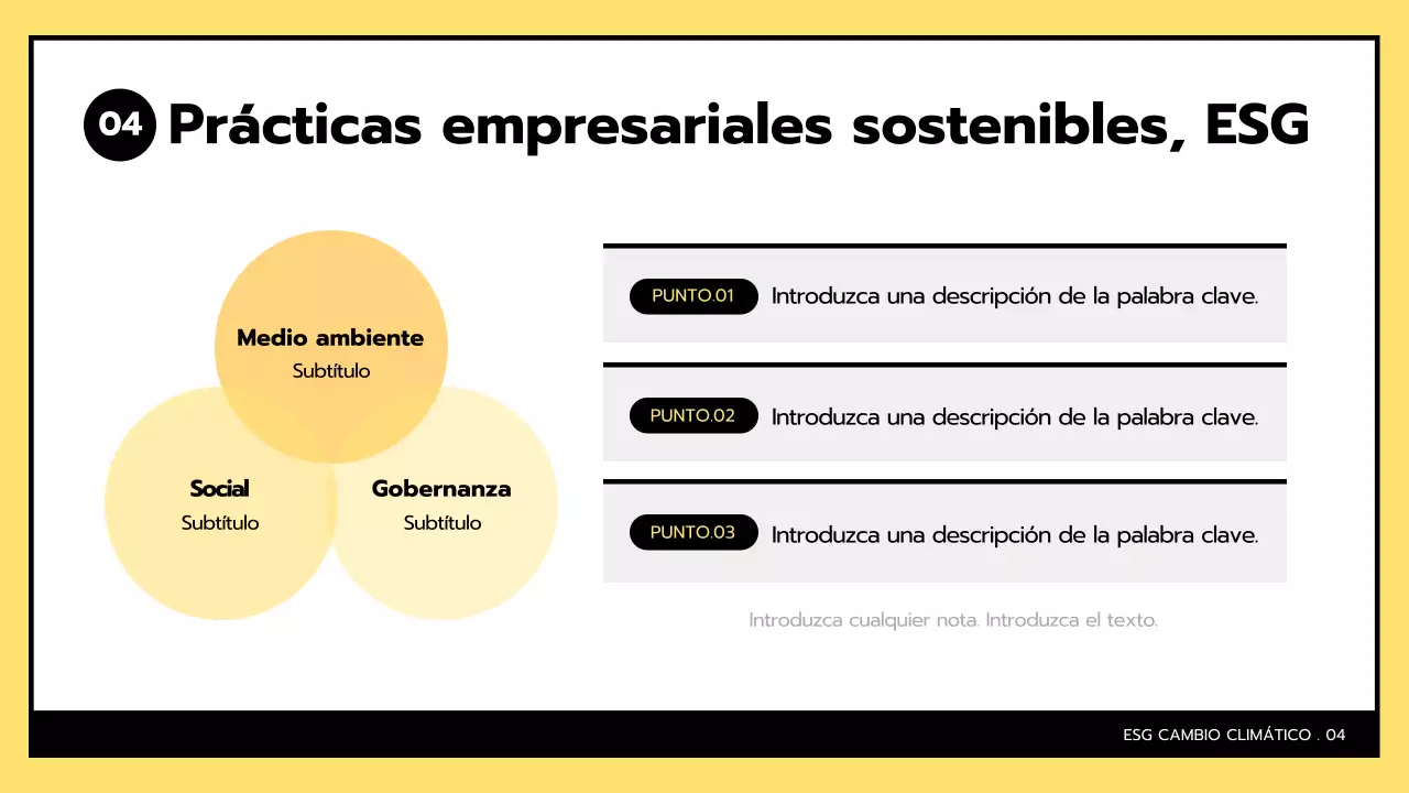 ESG simple y cambio climático en amarillo y negro