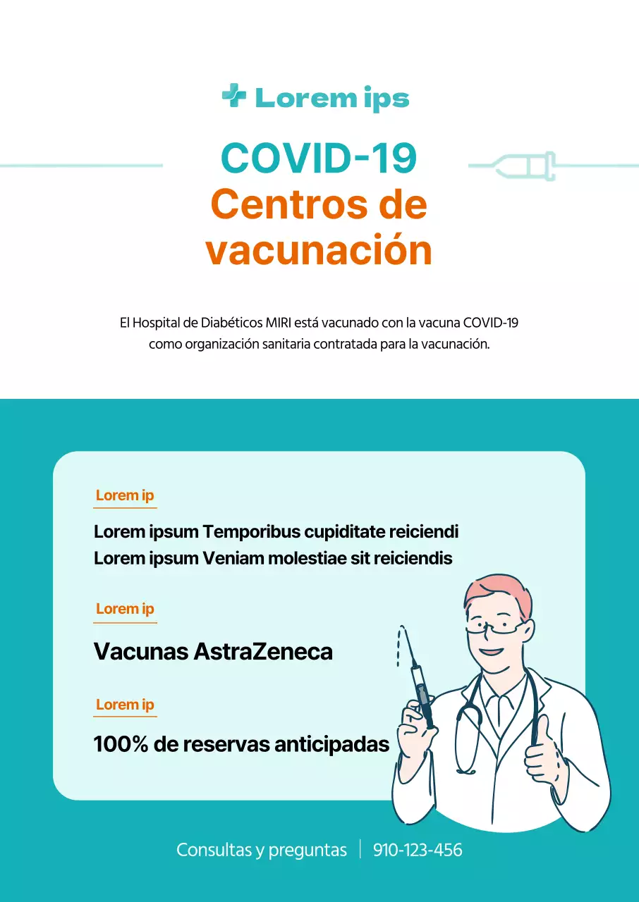 Póster vertical sobre la vacunación contra el coronavirus con ilustraciones y cuadros en color menta y naranja