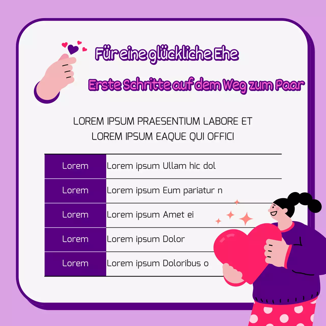 Förderung einer hübschen rosa und lila Paarberatung