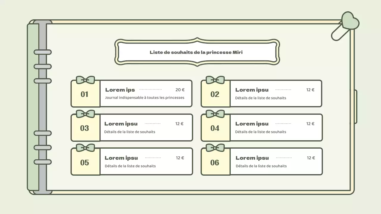 Kit de présentation d'un concept d'agenda mignon en bleu clair et vert