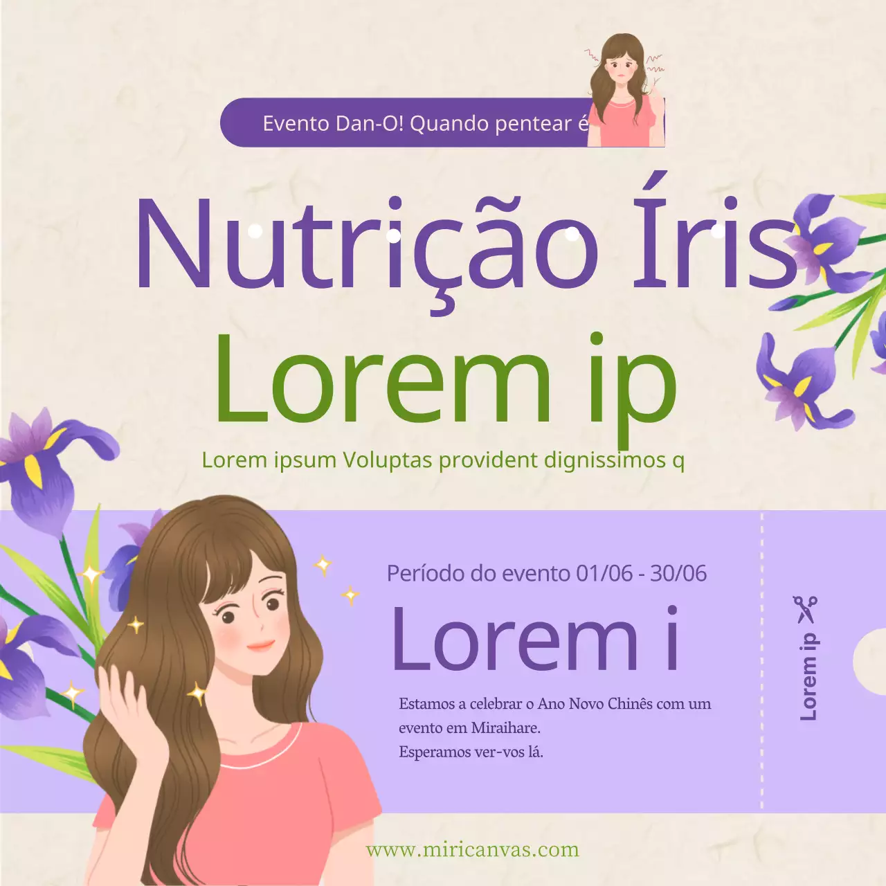 Tema de promoção de evento de desconto de salão de beleza roxo e verde dan-o