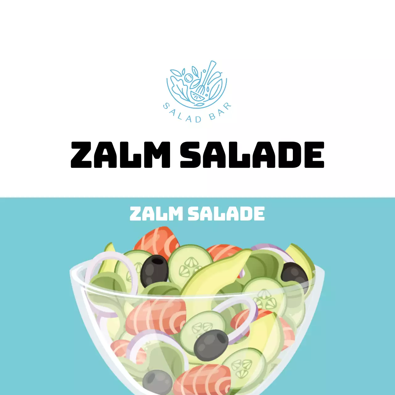 Lichtblauw geïllustreerd Grieks salade-etiket