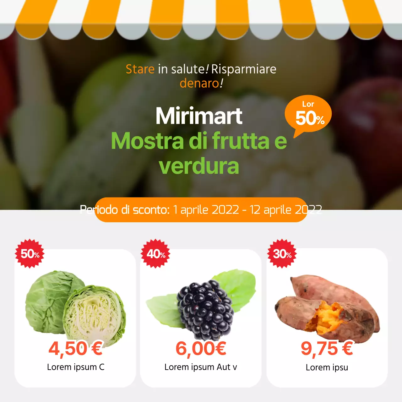 Frutta e verdura di stagione di maggio CardNews Design in giallo e verde