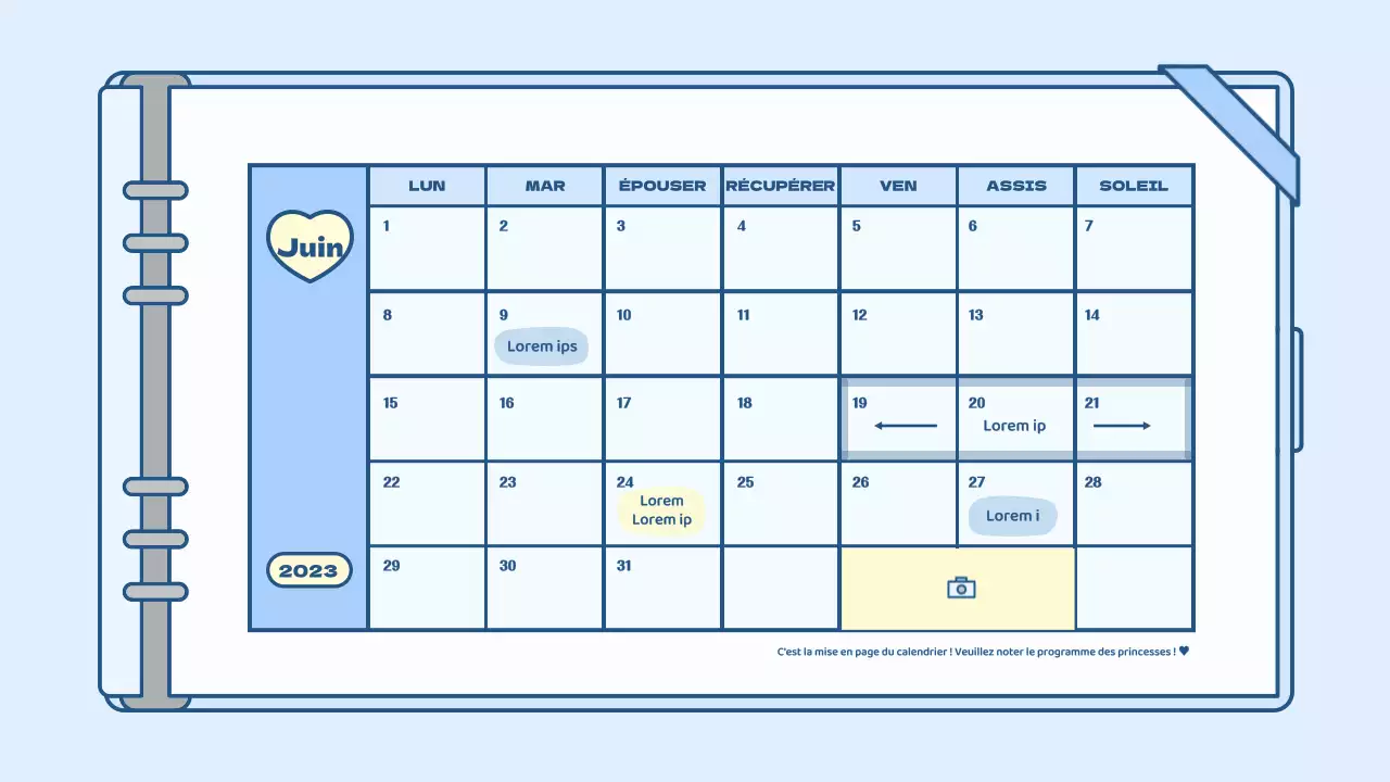 Kit de présentation d'un concept d'agenda mignon en bleu clair et vert