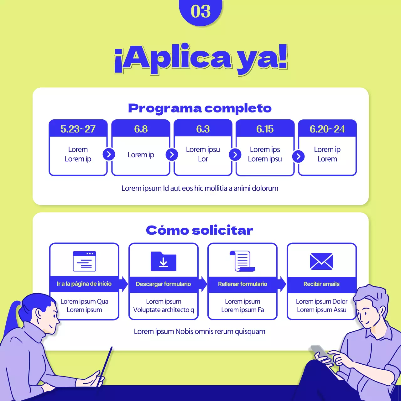 Reclutamiento de aficionados al festival de cine azul y amarillo