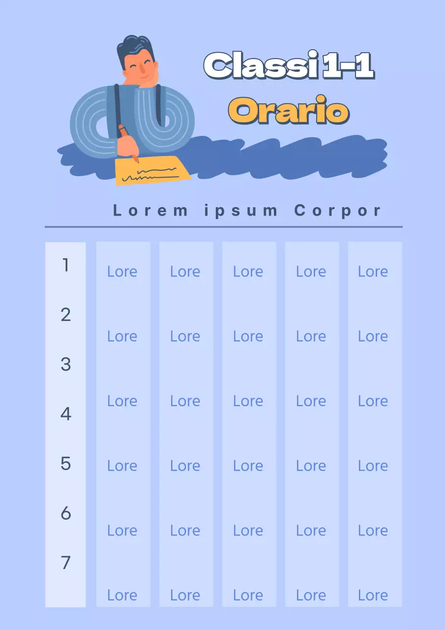 Semplice orario scolastico con illustrazioni umane in viola e magenta