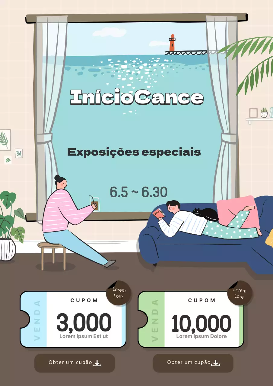 Webposter promocional de evento de exposição de relaxamento bonito em bege e castanho