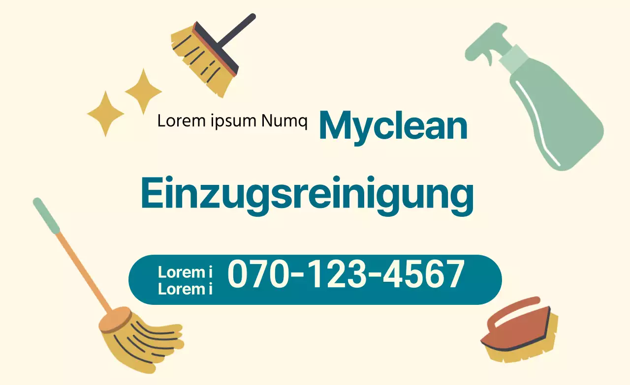 Blaue und gelbe Illustration, die für einen ordentlichen Reinigungsservice beim Einzug wirbt