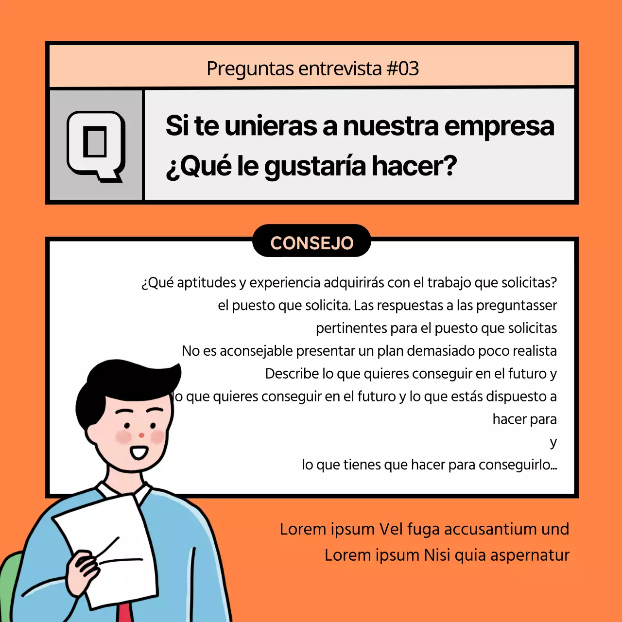 Consejos naranja y negro para anticiparse a las preguntas de la entrevista y respuestas modelo