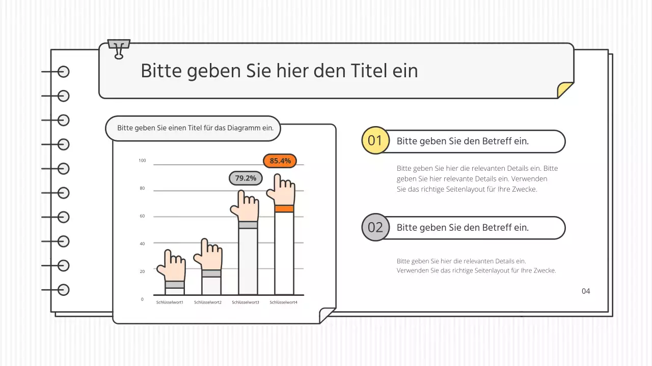 Saubere, konzeptionelle, pädagogische Präsentationsmappe in Weiß und Akzentfarben