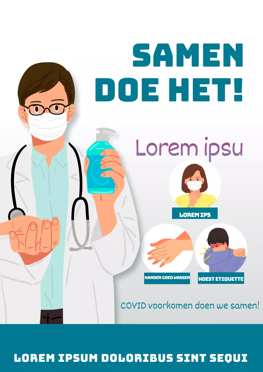 Een eenvoudige, groene flyer voor een viruspreventiecampagne