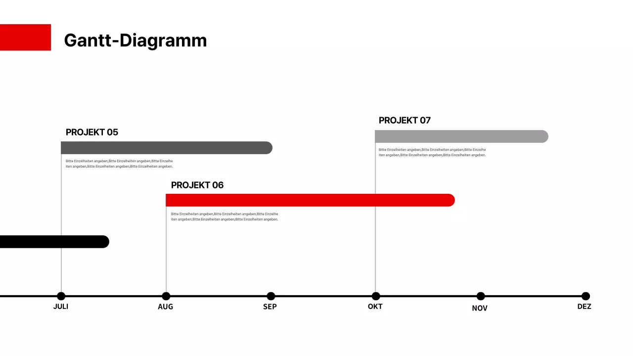 Ein einfaches Gantt-Diagramm in Rot und Schwarz