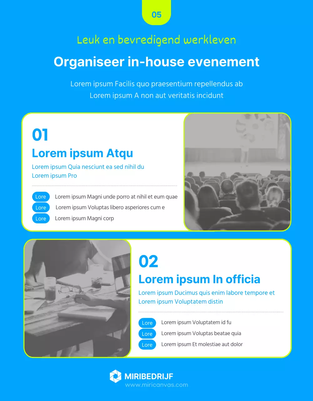 In-house trainingsgids met fluorescerende blauwe accenten