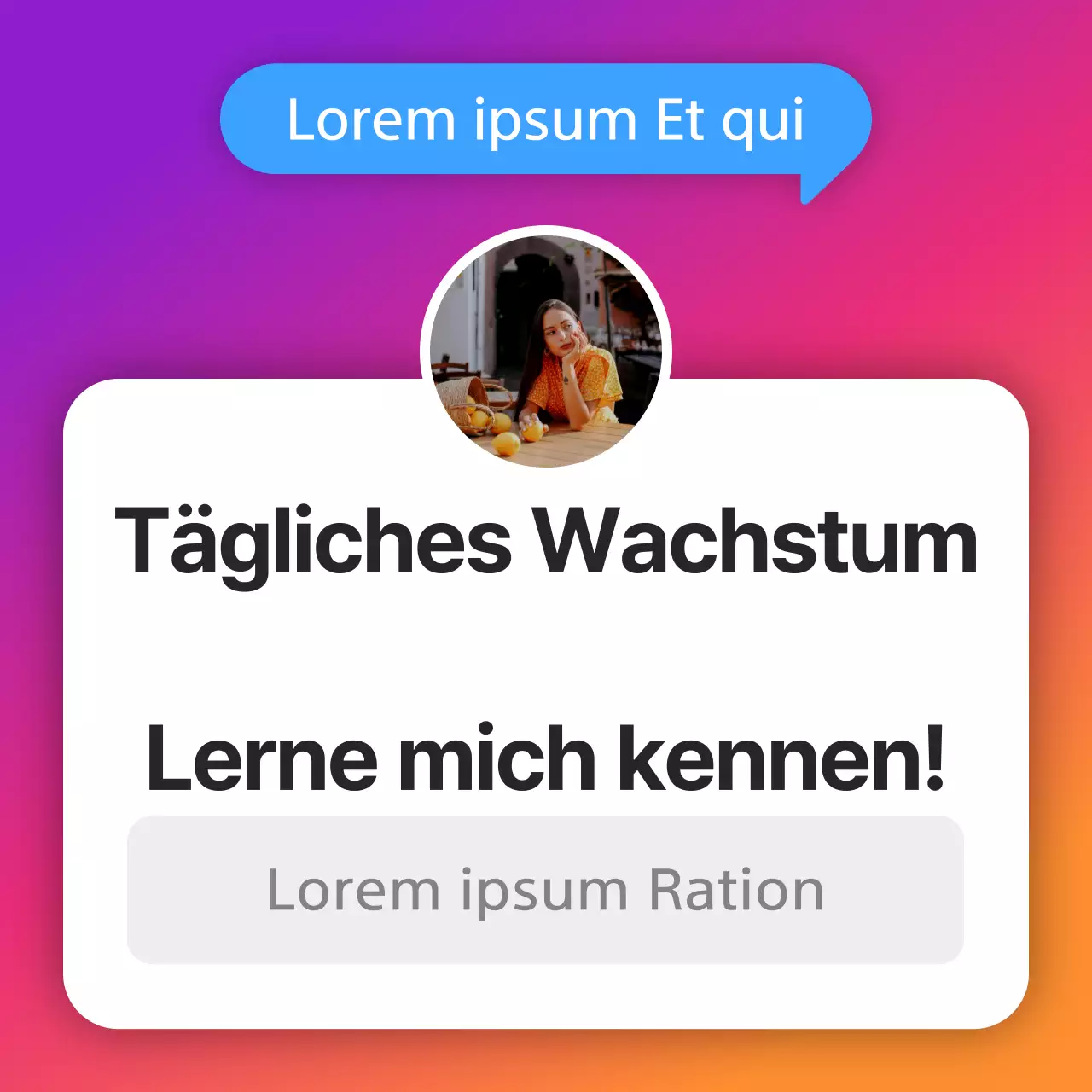 Instagram unbelebten Konzept Bio in lila und orange Farbverlauf