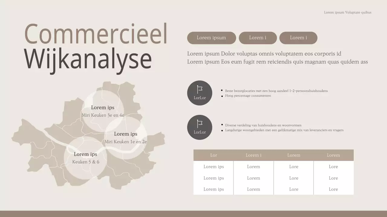 Moderne gedeelde keuken in beige en bruin (presentatie)