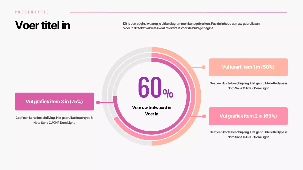 Gespecificeerd taartdiagram met roze kleurverloop