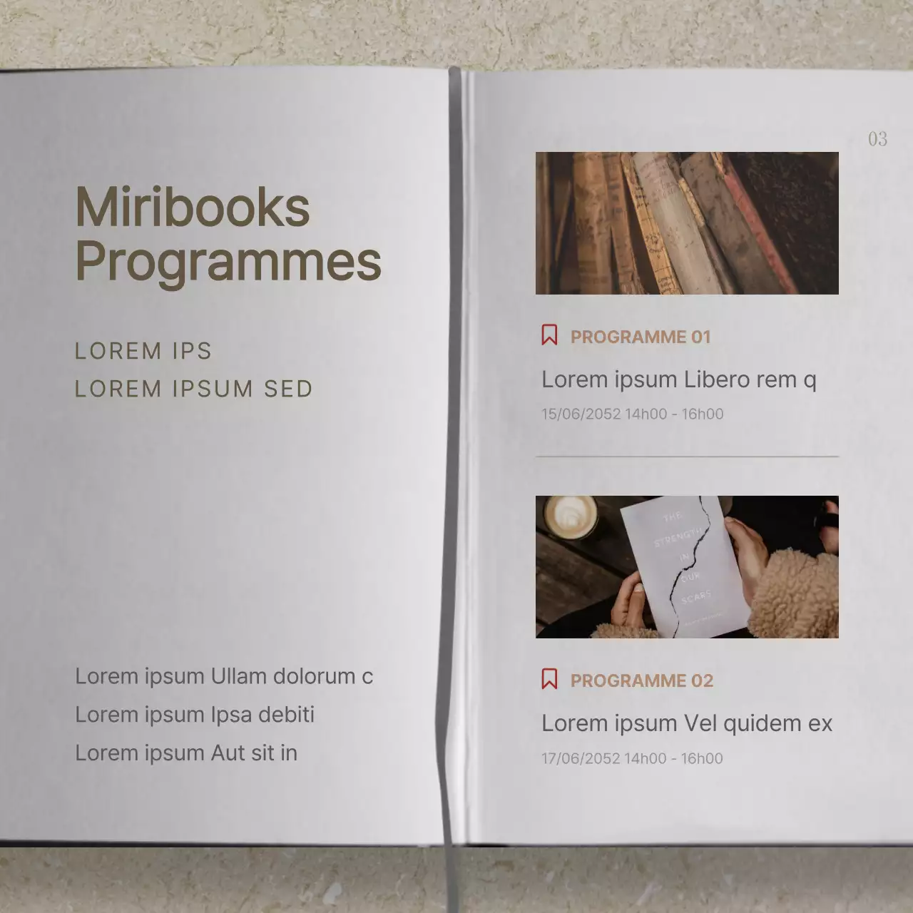 Informations sur les expositions de la foire du livre beige et noir