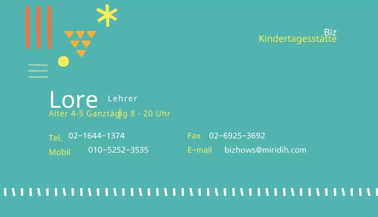 Visitenkarte für Kindergärtnerin mit Perlen