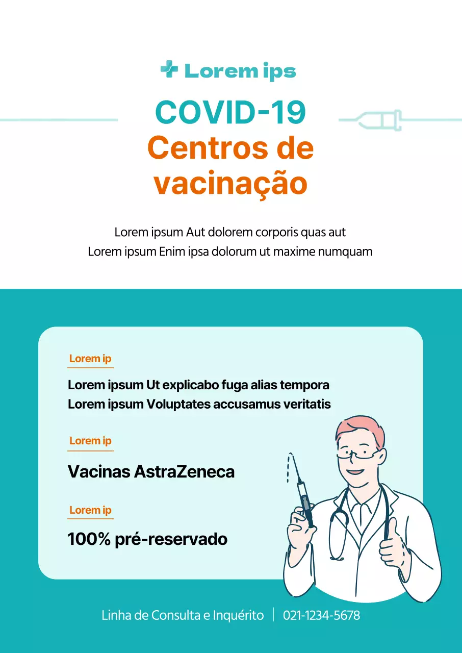 Cartaz vertical sobre a vacinação contra o coronavírus com ilustrações e quadros em menta e laranja