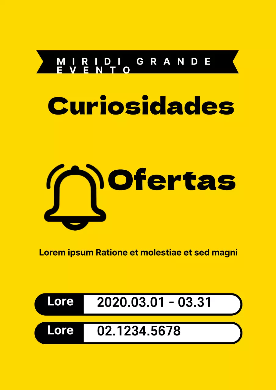 Um simples folheto amarelo e preto a promover um evento de saldos de preços baixos