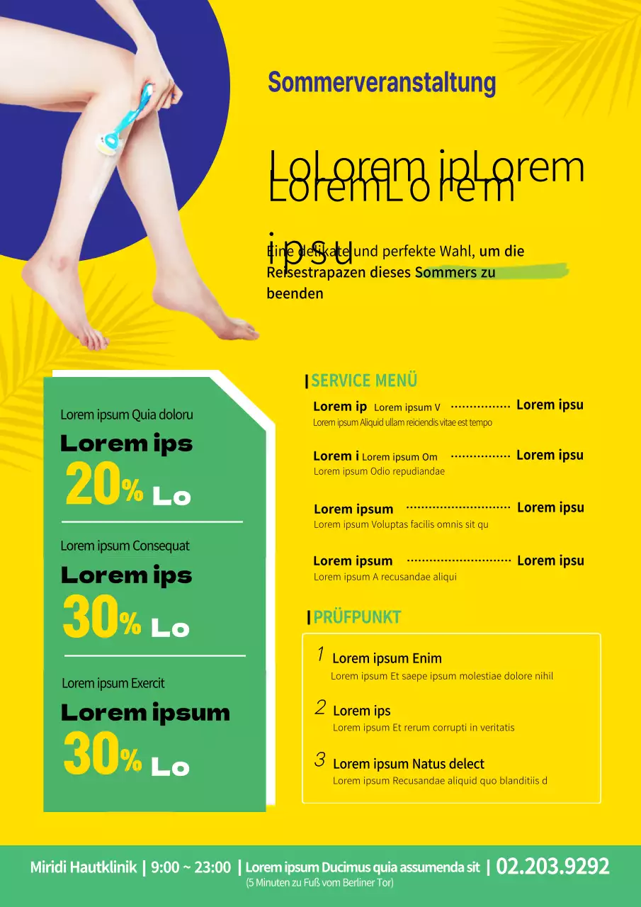 Werbung für ein Sommer-Waxing-Geschäft mit einem Foto einer gelben Körperrasur