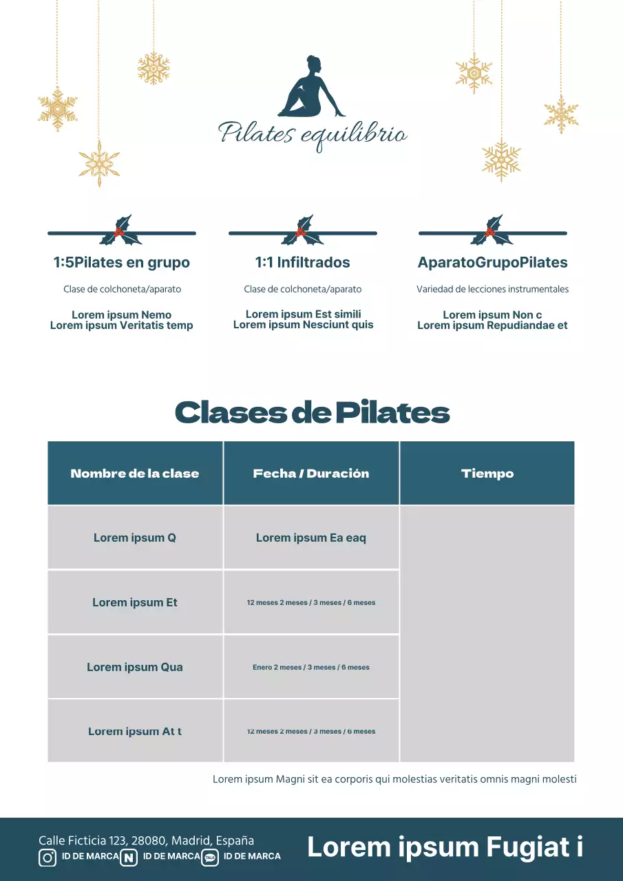Un sencillo folleto verde y blanco para una clase de Pilates