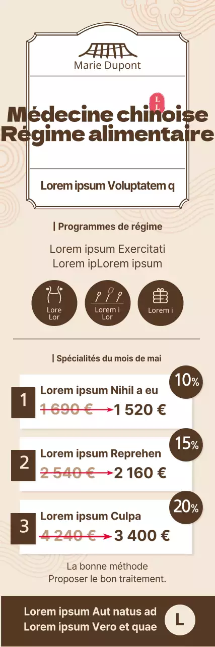 Style simple en jaune et marron Liste de prix des programmes de régime de médecine chinoise